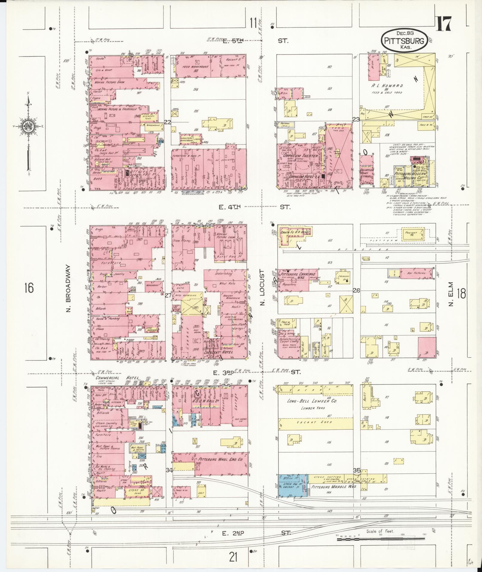 Sanborn Fire Insurance Map from Pittsburg, Crawford County, Kansas (1913), Sheet #0017 - Historic Sanborn Fire Insurance Map Print, vintage old map wall art, antique decor, genealogy gift, Kansas Kansas map