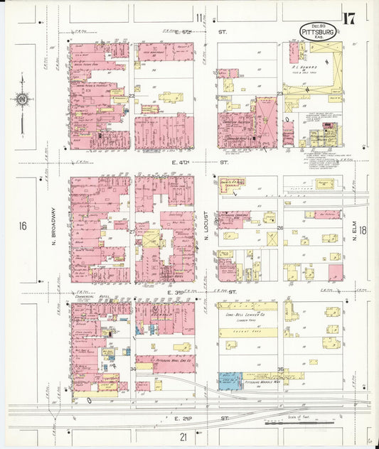 Sanborn Fire Insurance Map from Pittsburg, Crawford County, Kansas (1913), Sheet #0017 - Historic Sanborn Fire Insurance Map Print, vintage old map wall art, antique decor, genealogy gift, Kansas Kansas map