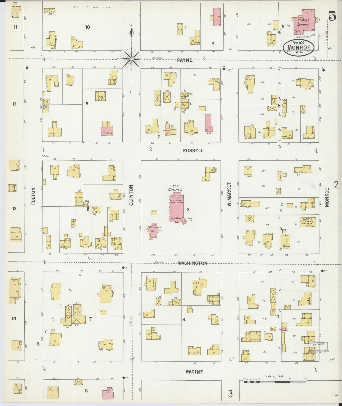 Sanborn Fire Insurance Map from Monroe, Green County, Wisconsin (1900), Sheet #0005 - Complete Map Set gallery image, historic Sanborn map, vintage wall art, Wisconsin Wisconsin