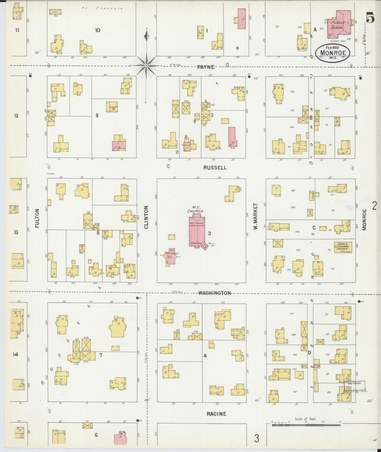 Sanborn Fire Insurance Map from Monroe, Green County, Wisconsin (1900), Sheet #0005 - Complete Map Set gallery image, historic Sanborn map, vintage wall art, Wisconsin Wisconsin