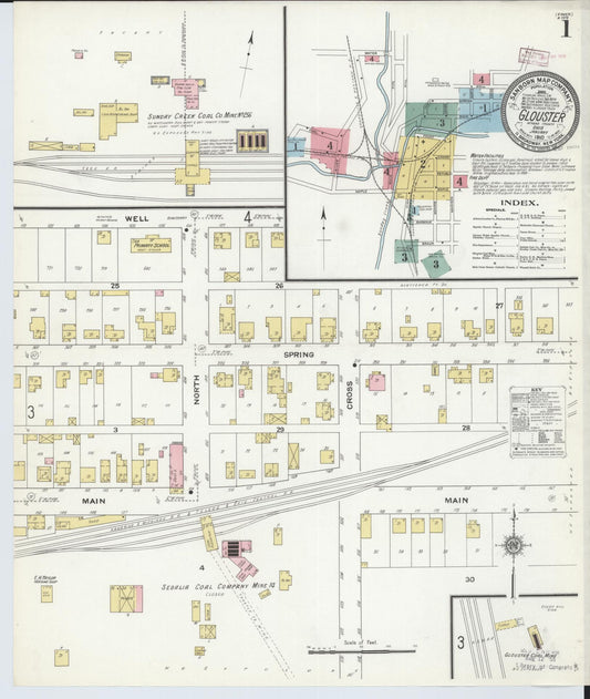 Sanborn Fire Insurance Map from Glouster, Athens County, Ohio (1910), Sheet #0001 - Historic Sanborn Fire Insurance Map Print, vintage old map wall art, antique decor, genealogy gift, Ohio Ohio map