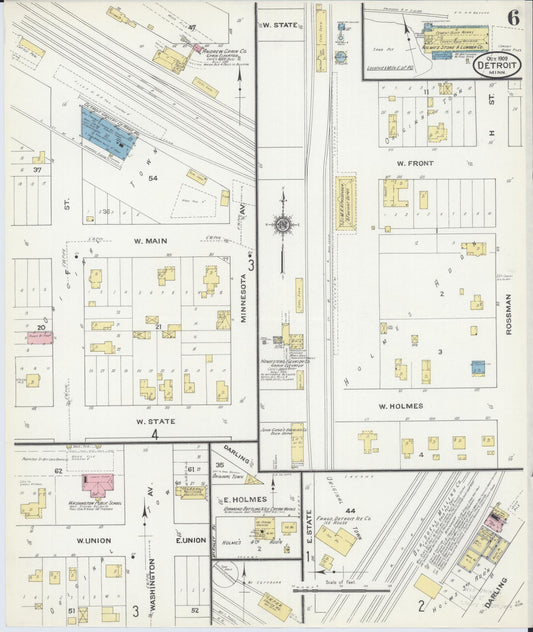 Sanborn Fire Insurance Map from Detroit Lakes, Becker County, Minnesota (1909), Sheet #0006 - Historic Sanborn Fire Insurance Map Print, vintage old map wall art, antique decor, genealogy gift, Minnesota Minnesota map