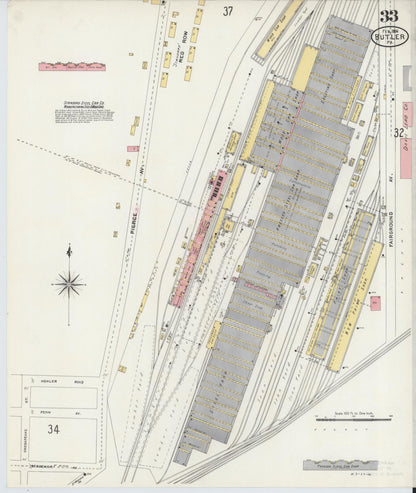 Sanborn Fire Insurance Map from Butler, Butler County, Pennsylvania (1906), Sheet #0033 - Complete Map Set gallery image, historic Sanborn map, vintage wall art, Pennsylvania Pennsylvania