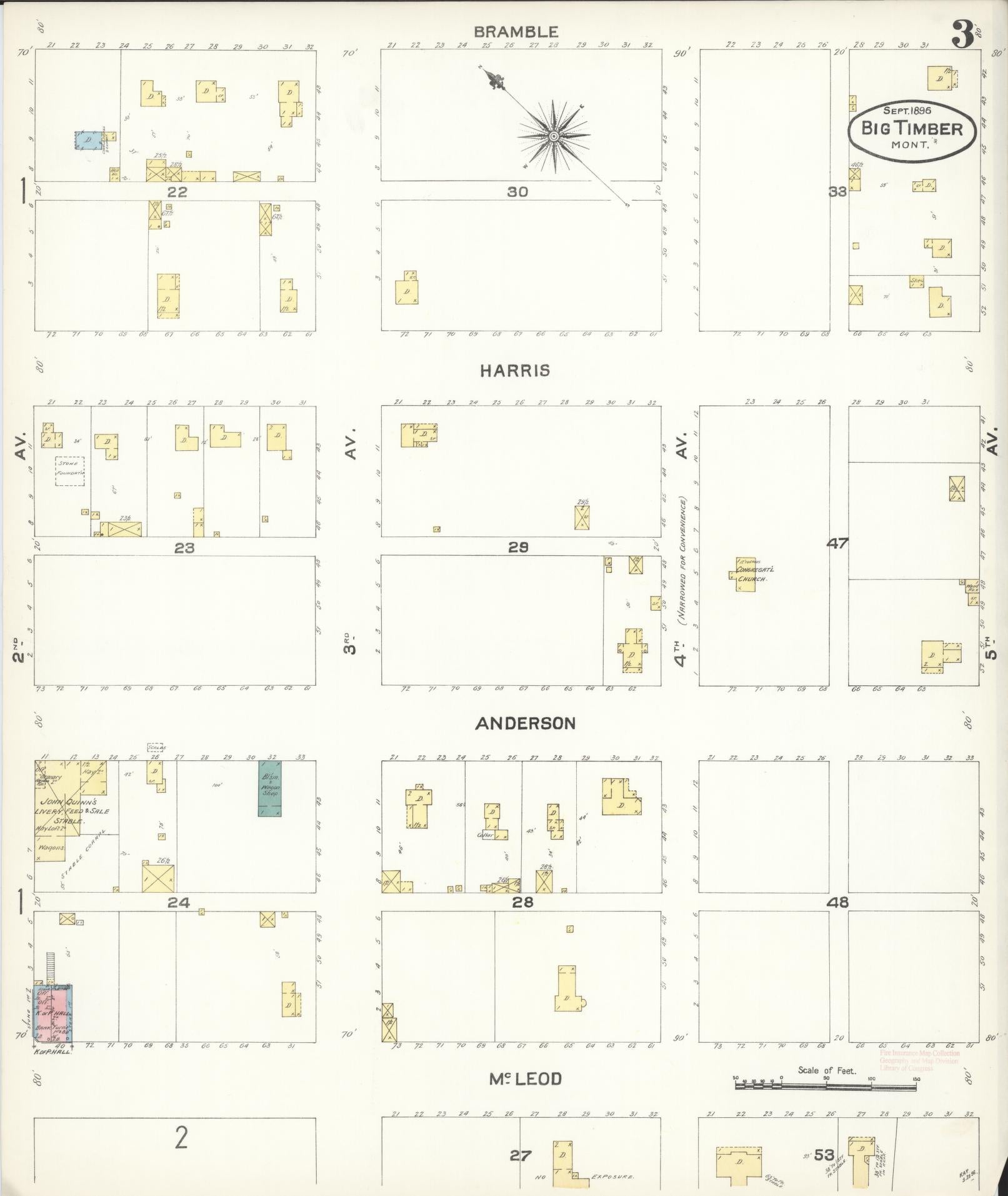 Sanborn Fire Insurance Map from Big Timber, Sweet Grass County, Montana (1896), Sheet #0003 - Historic Sanborn Fire Insurance Map Print, vintage old map wall art, antique decor, genealogy gift, Montana Montana map