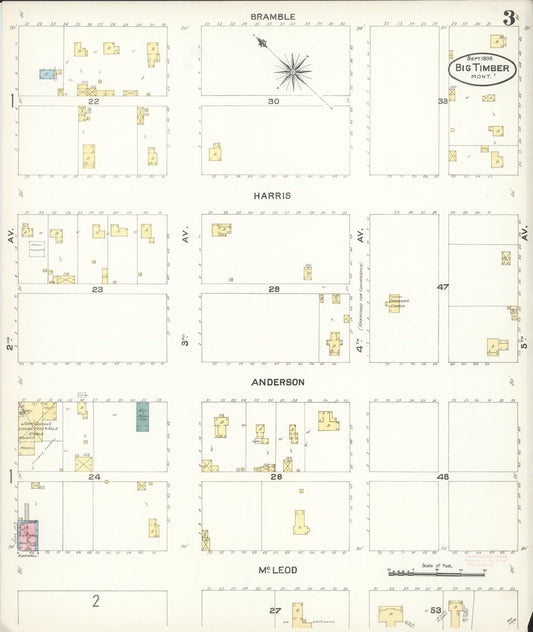 Sanborn Fire Insurance Map from Big Timber, Sweet Grass County, Montana (1896), Sheet #0003 - Historic Sanborn Fire Insurance Map Print, vintage old map wall art, antique decor, genealogy gift, Montana Montana map