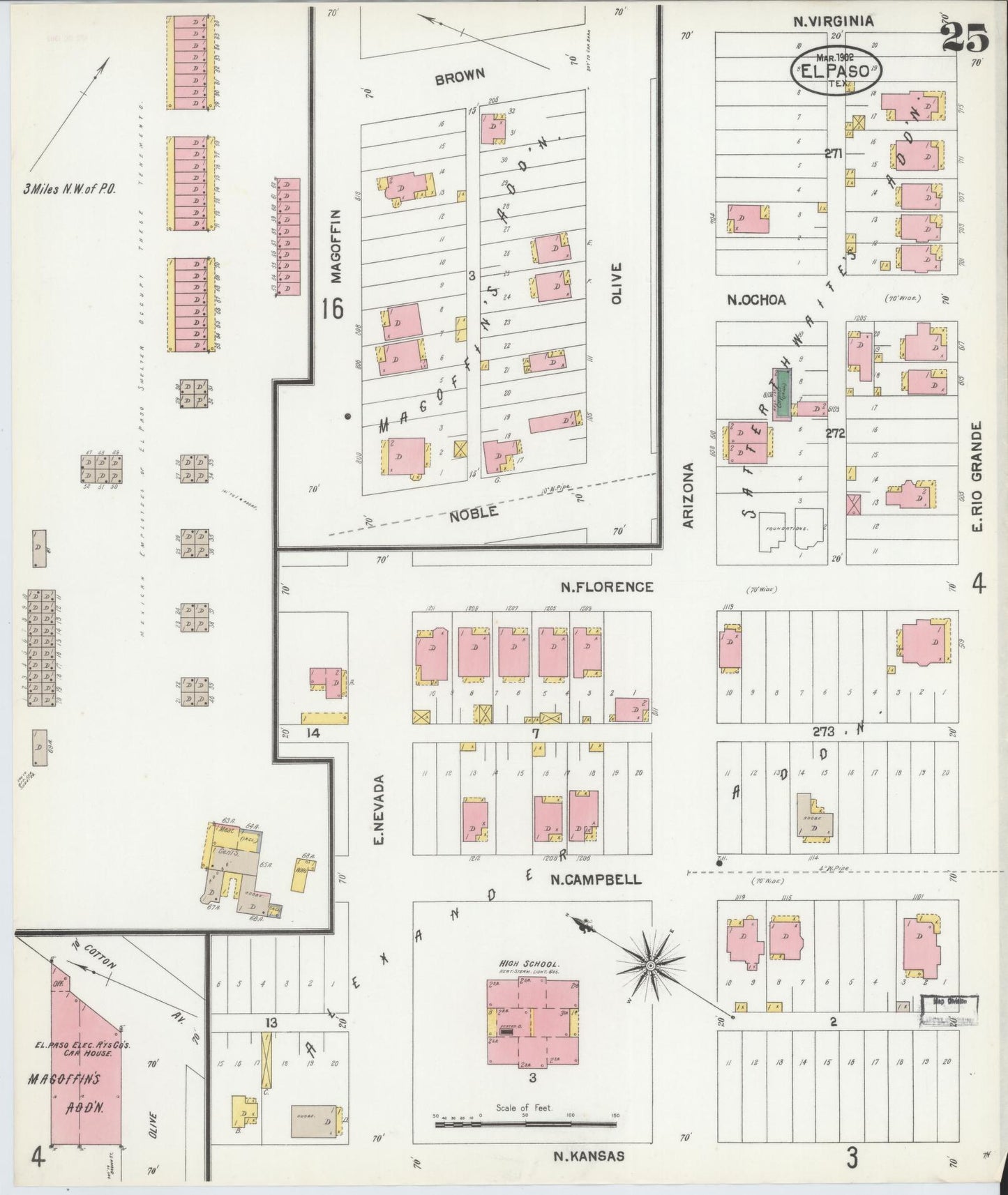 Sanborn Fire Insurance Map from El Paso, El Paso County, Texas (1902), Sheet #0025 - Complete Map Set gallery image, historic Sanborn map, vintage wall art, Texas Texas