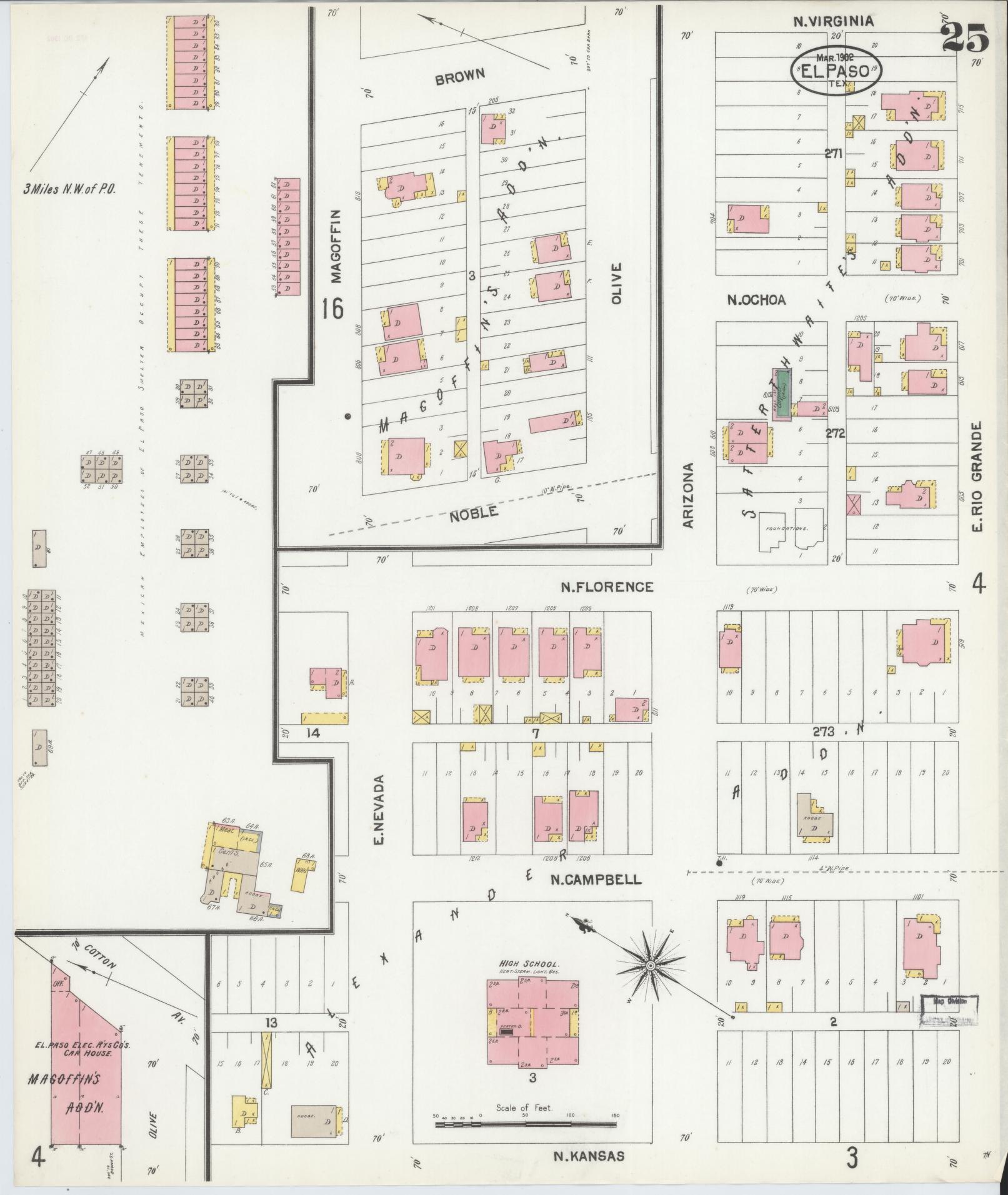 Sanborn Fire Insurance Map from El Paso, El Paso County, Texas (1902), Sheet #0025 - Complete Map Set gallery image, historic Sanborn map, vintage wall art, Texas Texas
