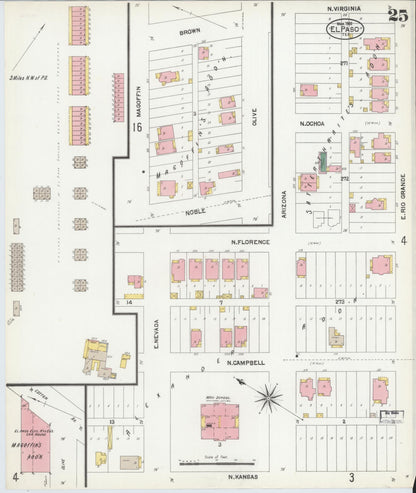 Sanborn Fire Insurance Map from El Paso, El Paso County, Texas (1902), Sheet #0025 - Complete Map Set gallery image, historic Sanborn map, vintage wall art, Texas Texas