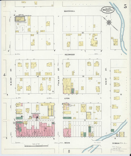 Sanborn Fire Insurance Map from Marshall, Lyon County, Minnesota (1909), Sheet #0005 - Historic Sanborn Fire Insurance Map Print, vintage old map wall art, antique decor, genealogy gift, Minnesota Minnesota map