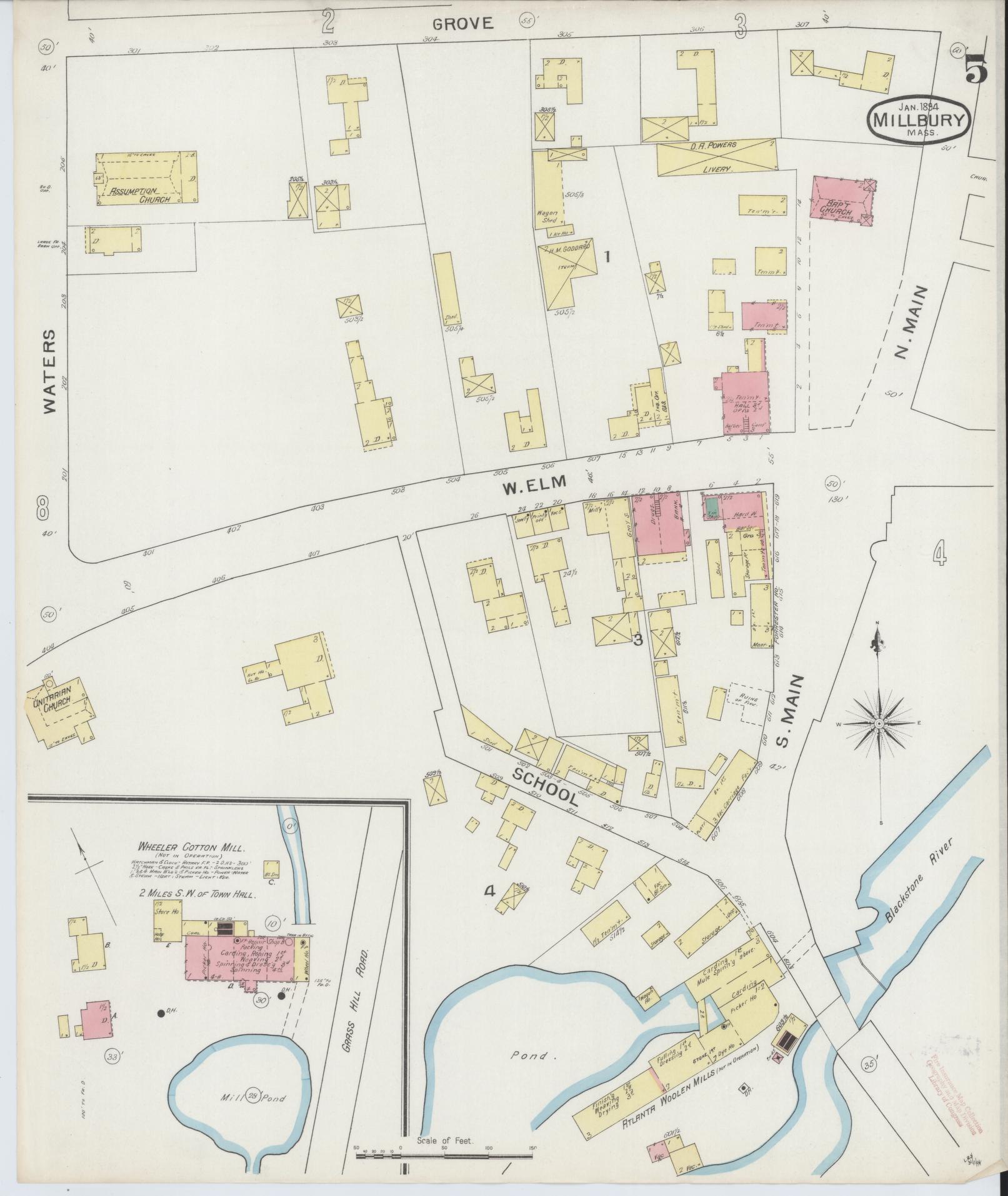 Sanborn Fire Insurance Map from Millbury, Worcester County, Massachusetts (1894), Sheet #0005 - Complete Map Set gallery image, historic Sanborn map, vintage wall art, Massachusetts Massachusetts