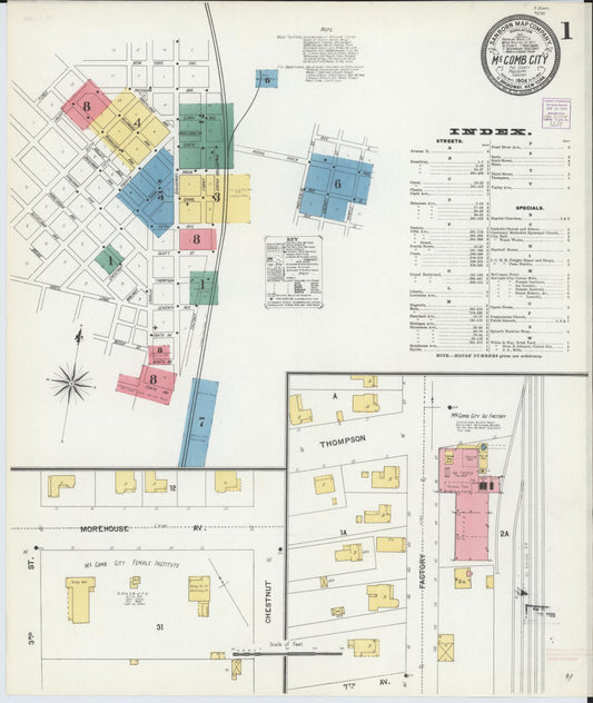 Sanborn Fire Insurance Map from McComb, Pike County, Mississippi (1904), Sheet #0001 - Complete Map Set gallery image, historic Sanborn map, vintage wall art, Mississippi Mississippi