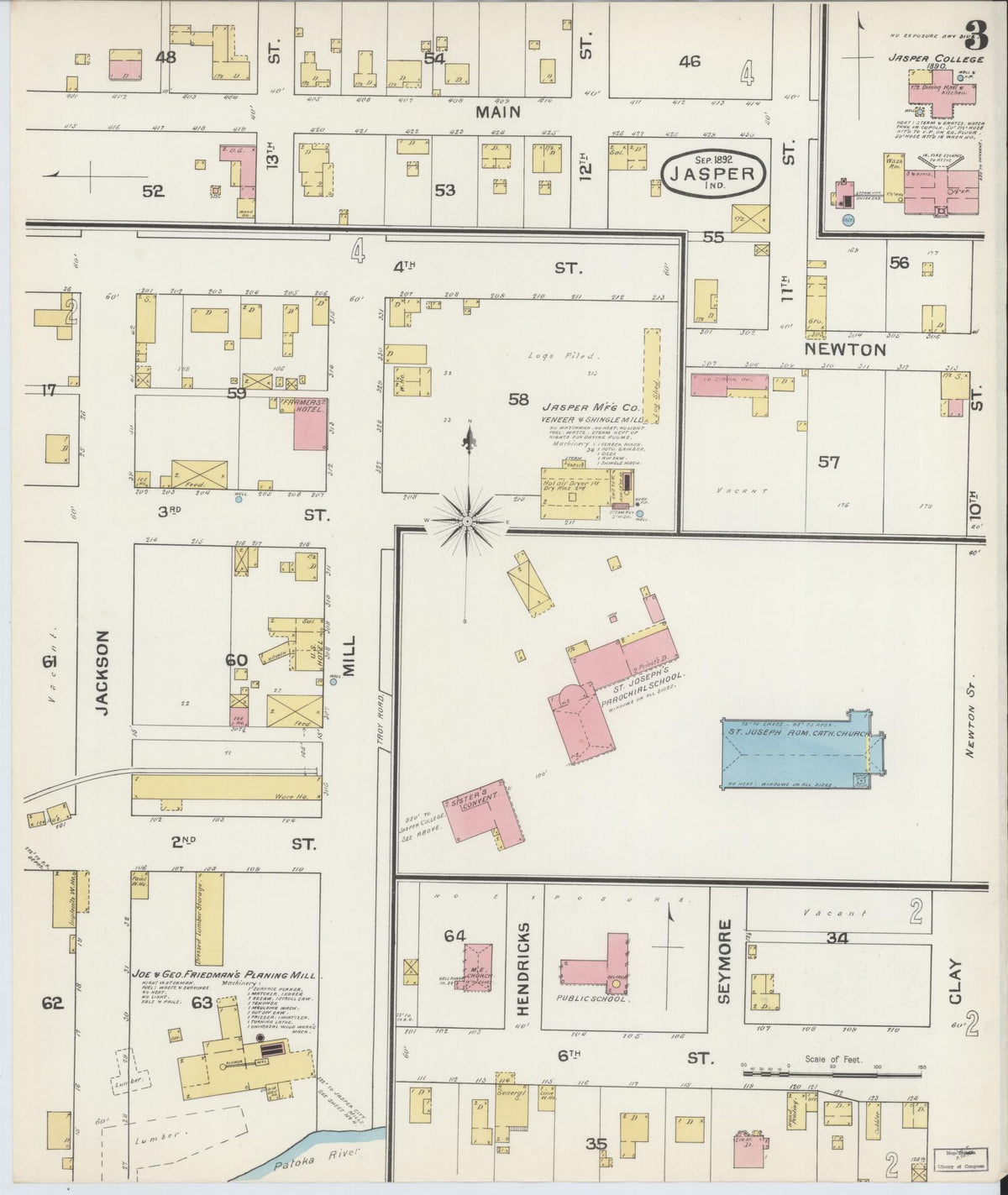 Sanborn Fire Insurance Map from Jasper, Dubois County, Indiana (1892), Sheet #0003 - Historic Sanborn Fire Insurance Map Print, vintage old map wall art, antique decor, genealogy gift, Indiana Indiana map