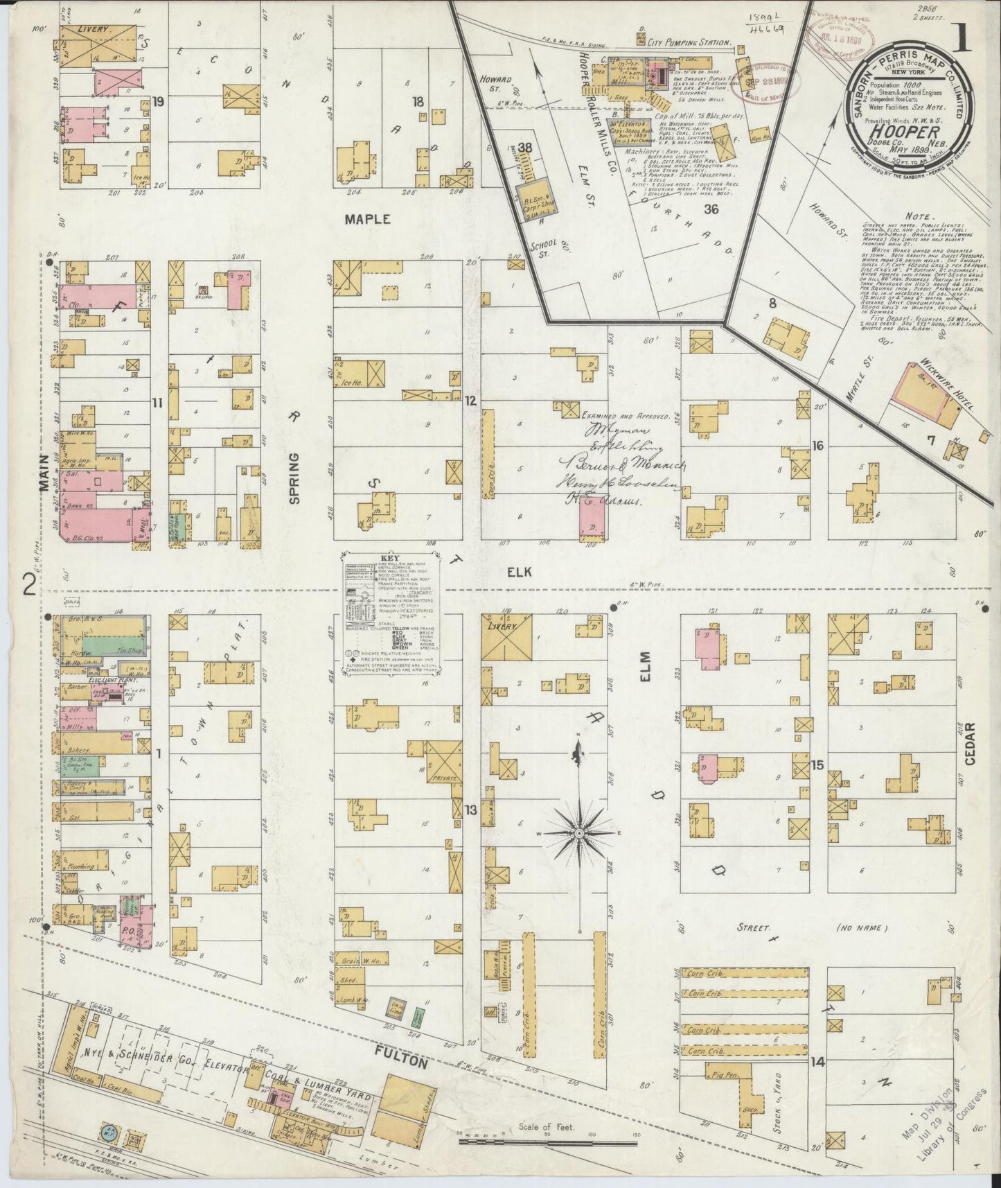 Sanborn Fire Insurance Map from Hooper, Dodge County, Nebraska (1899), Sheet #0001 - Complete Map Set gallery image, historic Sanborn map, vintage wall art, Nebraska Nebraska
