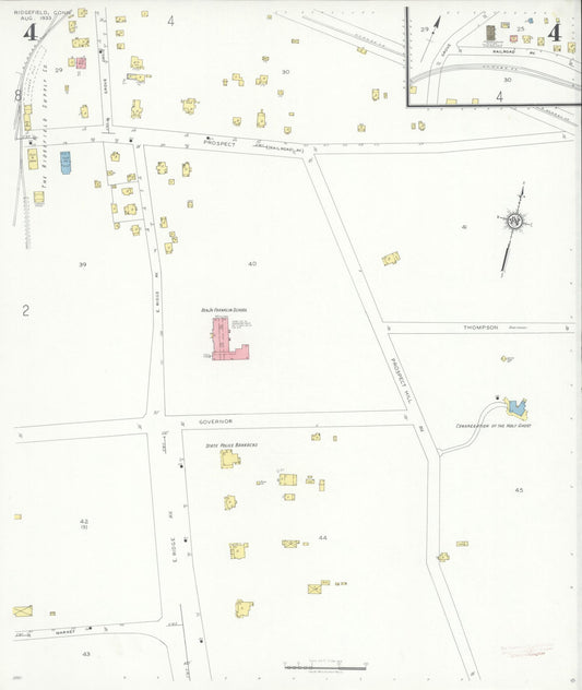 Sanborn Fire Insurance Map from Ridgefield, Fairfield County, Connecticut (1933), Sheet #0004 - Historic Sanborn Fire Insurance Map Print, vintage old map wall art, antique decor, genealogy gift, Connecticut Connecticut map