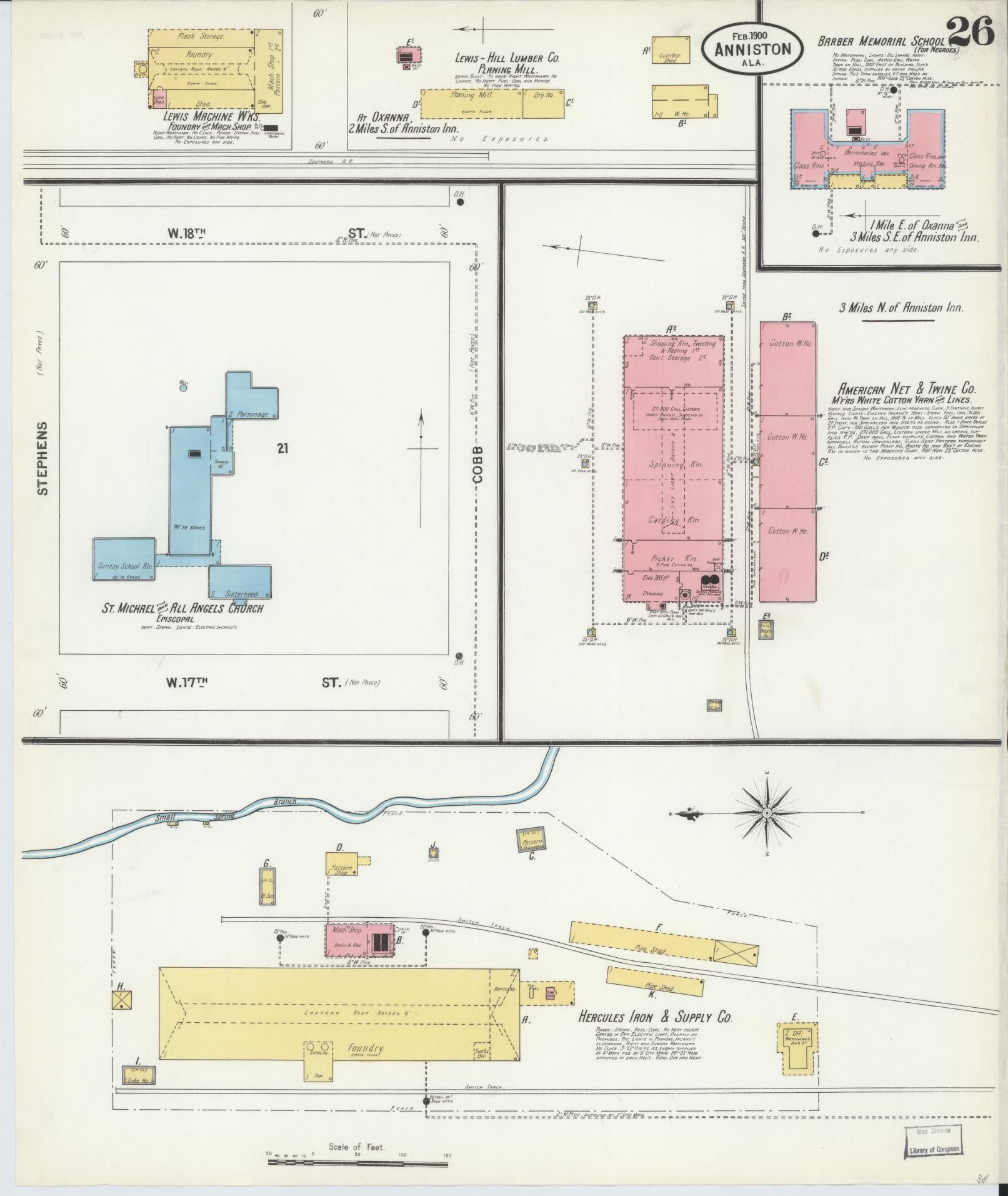 Sanborn Fire Insurance Map from Anniston, Calhoun County, Alabama (1900), Sheet #0026 - Complete Map Set gallery image, historic Sanborn map, vintage wall art, Alabama Alabama