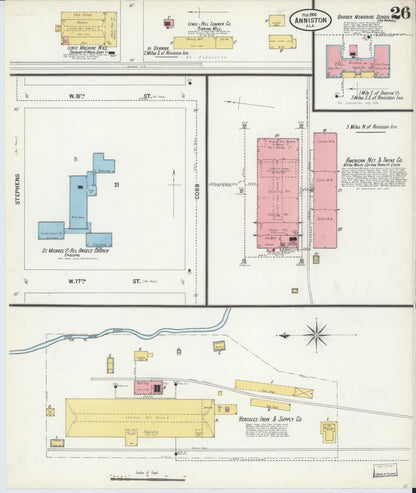Sanborn Fire Insurance Map from Anniston, Calhoun County, Alabama (1900), Sheet #0026 - Complete Map Set gallery image, historic Sanborn map, vintage wall art, Alabama Alabama