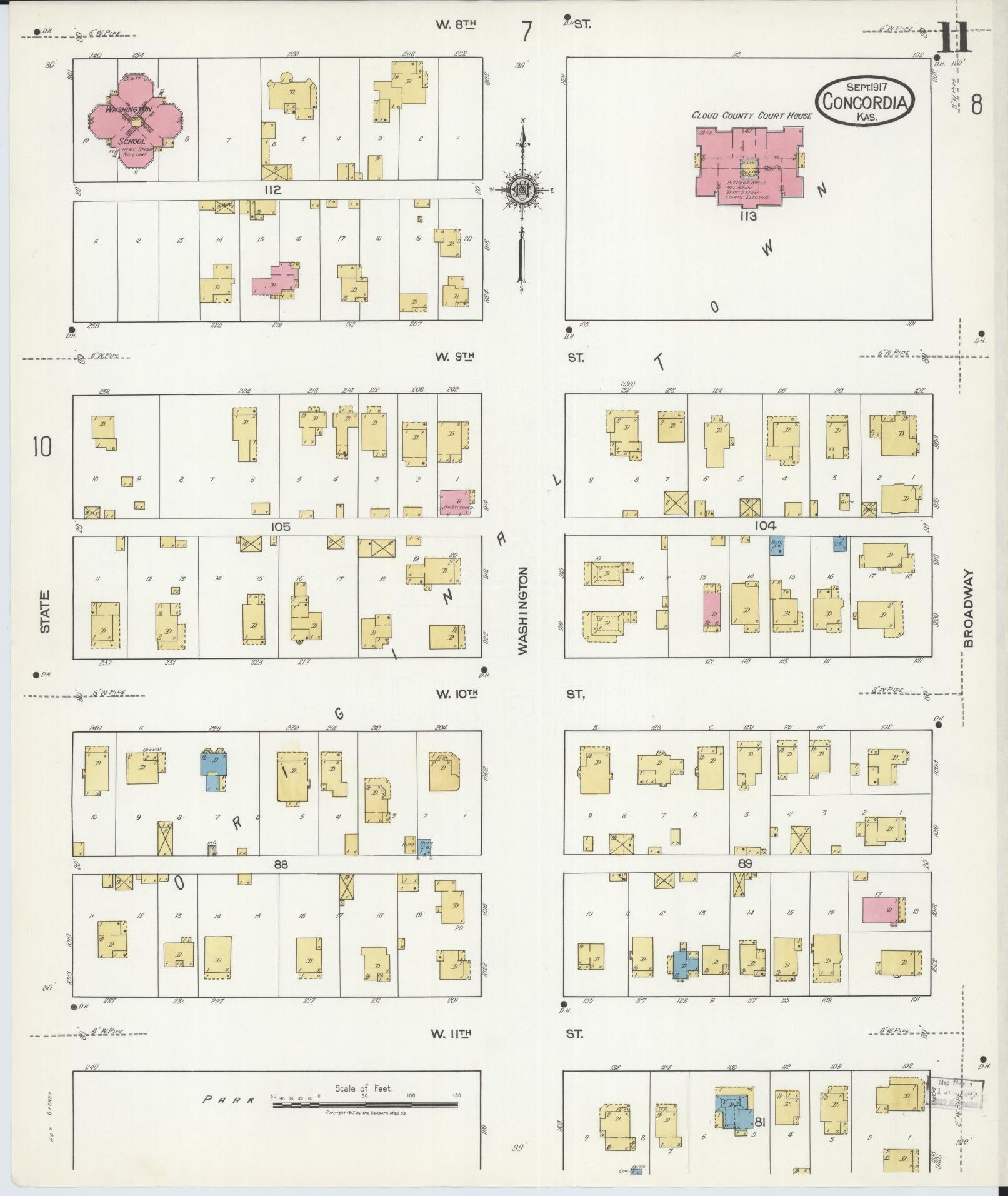 Sanborn Fire Insurance Map from Concordia, Cloud County, Kansas (1917), Sheet #0011 - Complete Map Set gallery image, historic Sanborn map, vintage wall art, Kansas Kansas