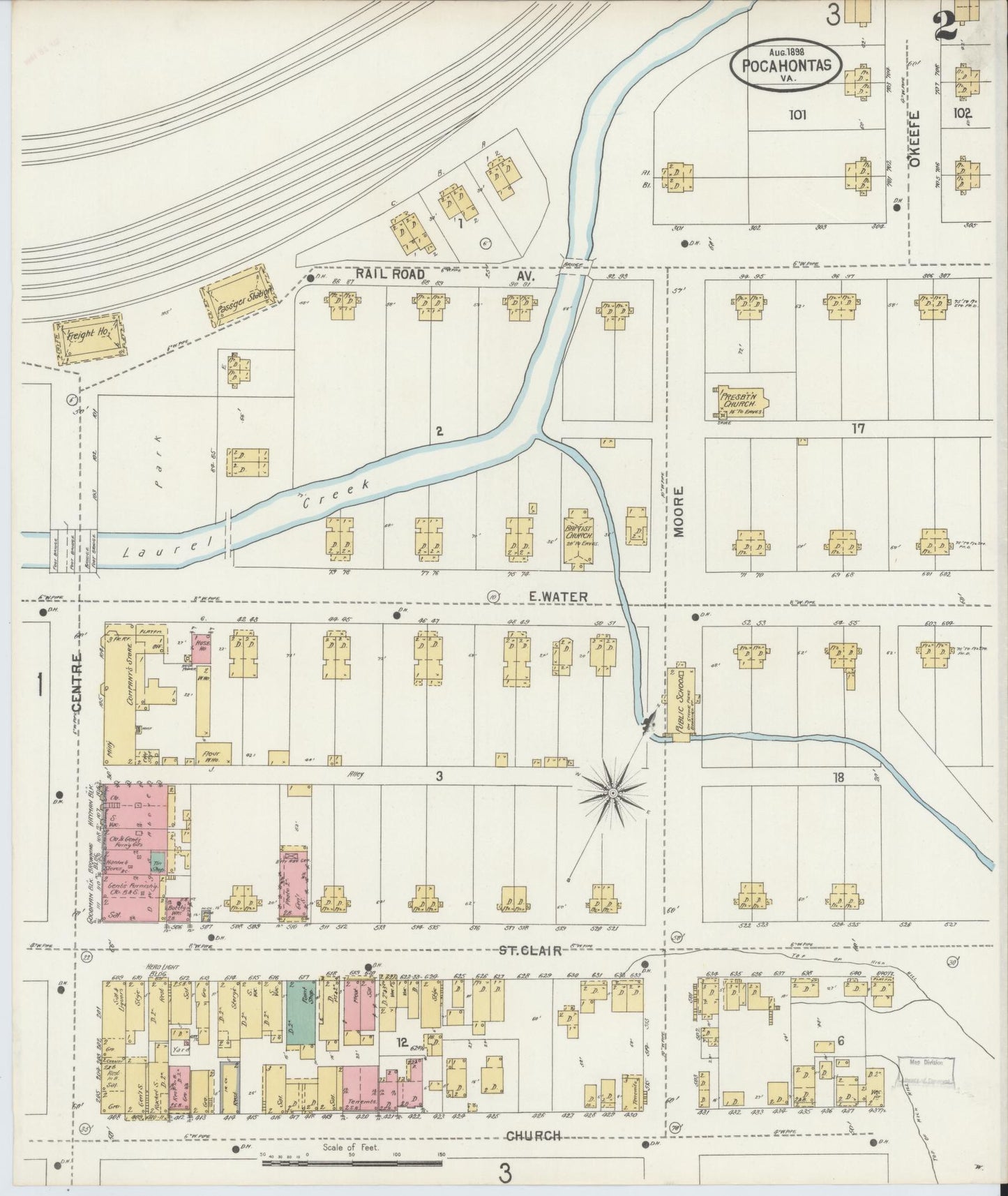 Sanborn Fire Insurance Map from Pocahontas, Tazewell County, Virginia (1898), Sheet #0002 - Historic Sanborn Fire Insurance Map Print, vintage old map wall art, antique decor, genealogy gift, Virginia Virginia map