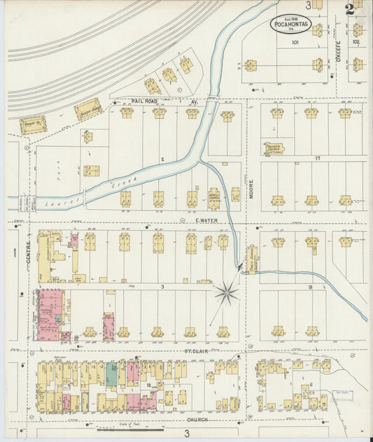 Sanborn Fire Insurance Map from Pocahontas, Tazewell County, Virginia (1898), Sheet #0002 - Historic Sanborn Fire Insurance Map Print, vintage old map wall art, antique decor, genealogy gift, Virginia Virginia map