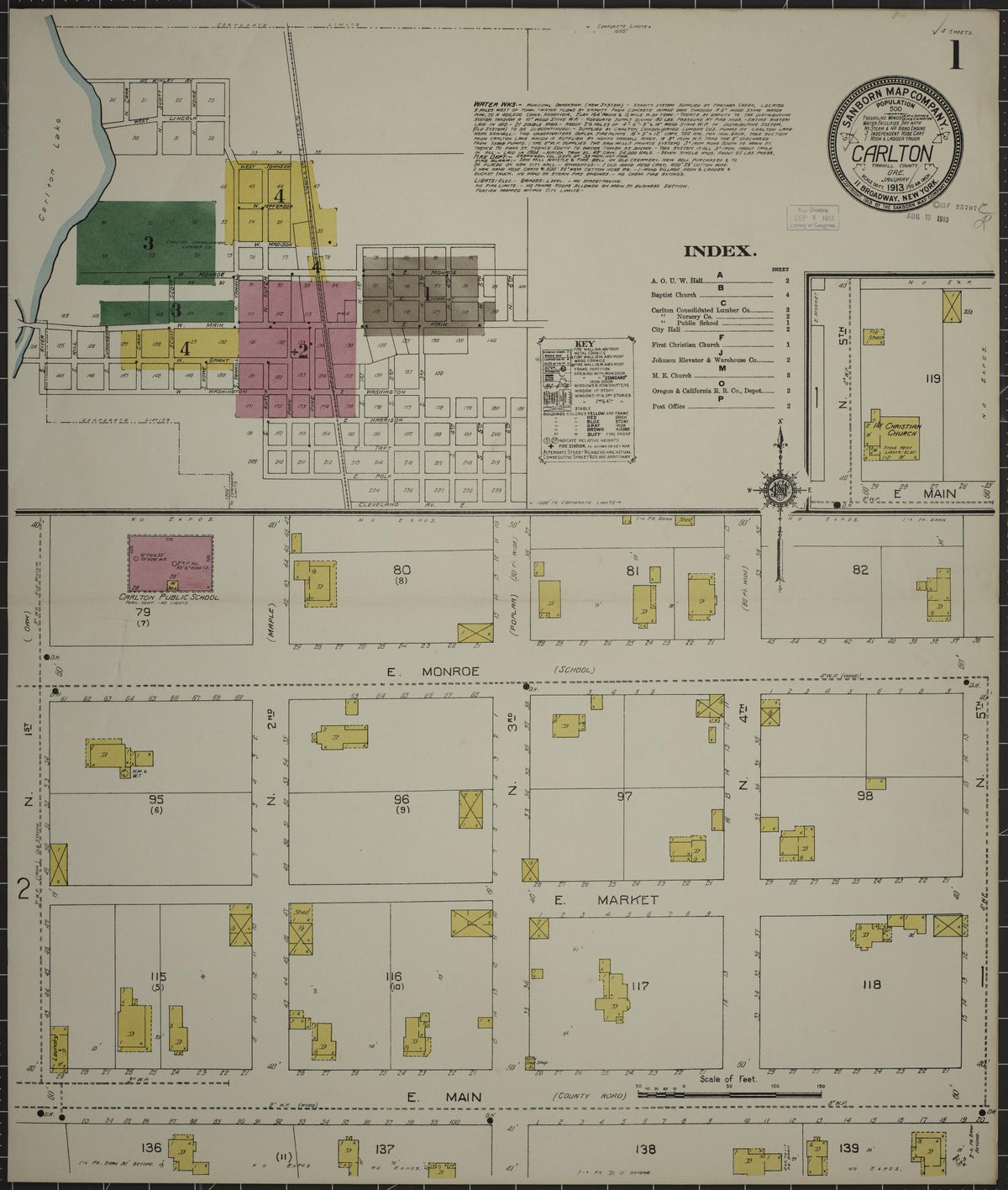 Sanborn Fire Insurance Map from Carlton, Yamhill County, Oregon (1913), Sheet #0001 - Historic Sanborn Fire Insurance Map Print, vintage old map wall art, antique decor, genealogy gift, Oregon Oregon map