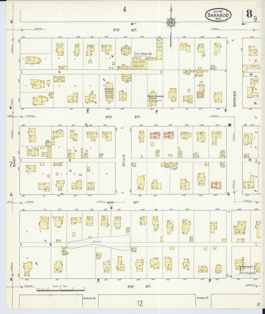 Sanborn Fire Insurance Map from Baraboo, Sauk County, Wisconsin (1913), Sheet #0008 - Historic Sanborn Fire Insurance Map Print, vintage old map wall art, antique decor, genealogy gift, Wisconsin Wisconsin map