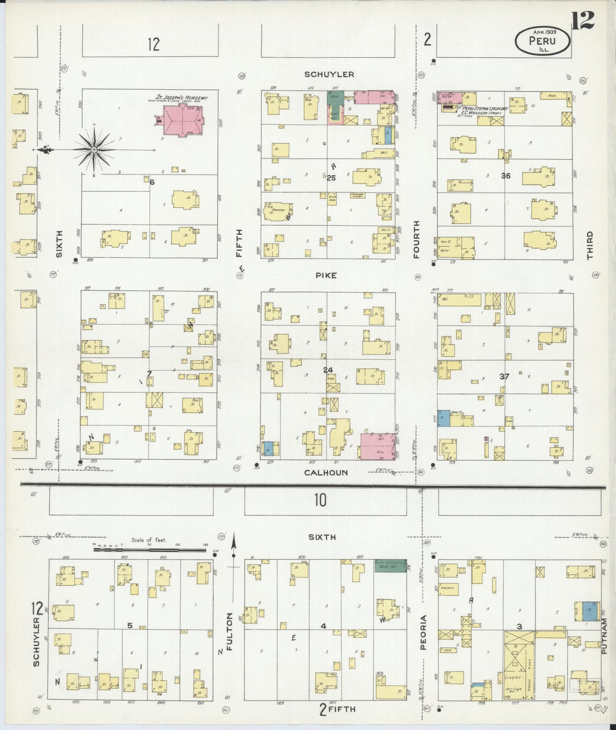 Sanborn Fire Insurance Map from Peru, La Salle County, Illinois (1909), Sheet #0012 - Historic Sanborn Fire Insurance Map Print, vintage old map wall art, antique decor, genealogy gift, Illinois Illinois map