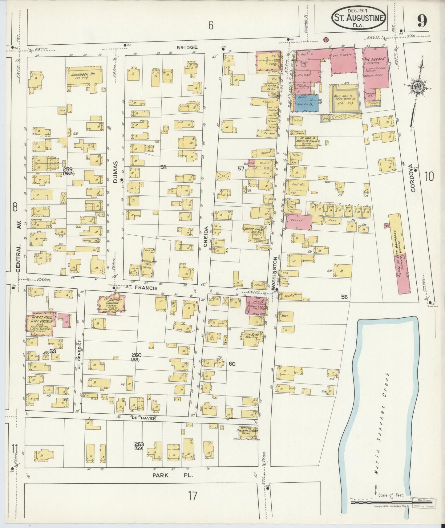 Sanborn Fire Insurance Map from Saint Augustine, Saint John's County, Florida (1917), Sheet #0009 - Complete Map Set gallery image, historic Sanborn map, vintage wall art, Florida Florida