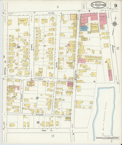 Sanborn Fire Insurance Map from Saint Augustine, Saint John's County, Florida (1917), Sheet #0009 - Complete Map Set gallery image, historic Sanborn map, vintage wall art, Florida Florida