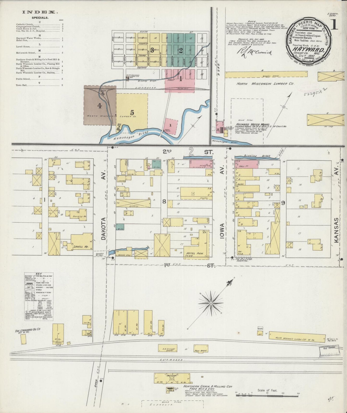 Sanborn Fire Insurance Map from Hayward, Sawyer County, Wisconsin (1892), Sheet #0001 - Complete Map Set gallery image, historic Sanborn map, vintage wall art, Wisconsin Wisconsin