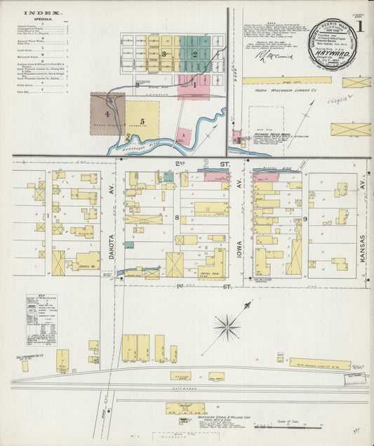 Sanborn Fire Insurance Map from Hayward, Sawyer County, Wisconsin (1892), Sheet #0001 - Complete Map Set gallery image, historic Sanborn map, vintage wall art, Wisconsin Wisconsin