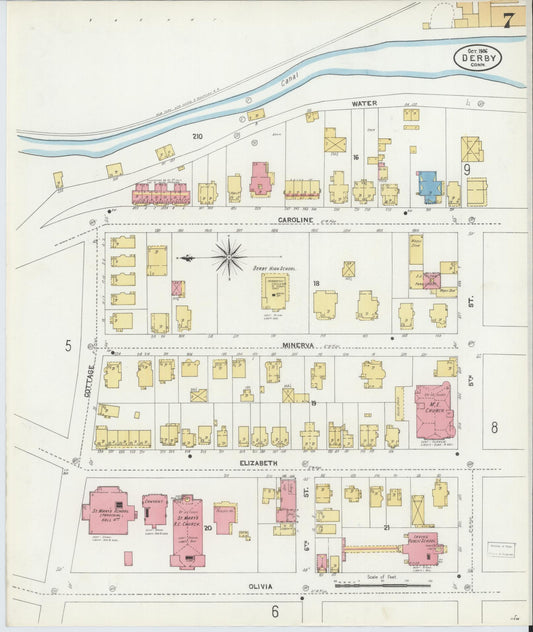 Sanborn Fire Insurance Map from Derby, New Haven County, Connecticut (1906), Sheet #0007 - Historic Sanborn Fire Insurance Map Print, vintage old map wall art, antique decor, genealogy gift, Connecticut Connecticut map