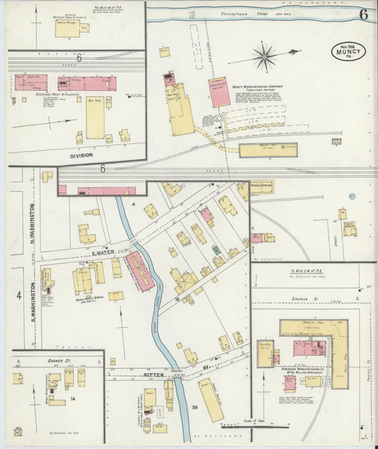 Sanborn Fire Insurance Map from Muncy, Lycoming County, Pennsylvania (1906), Sheet #0006 - Historic Sanborn Fire Insurance Map Print, vintage old map wall art, antique decor, genealogy gift, Pennsylvania Pennsylvania map