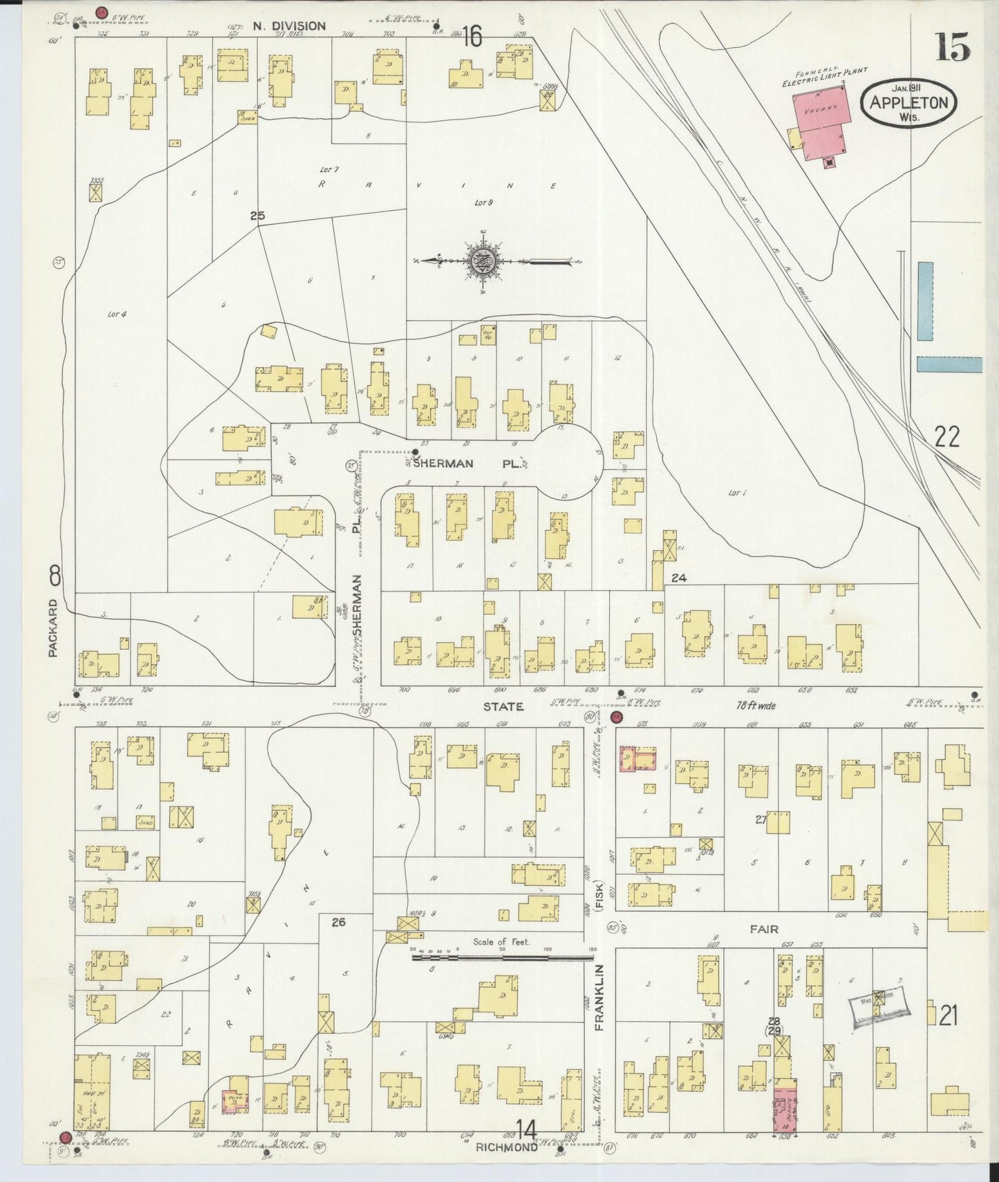 Sanborn Fire Insurance Map from Appleton, Outagamie County, Wisconsin (1911), Sheet #0015 - Complete Map Set gallery image, historic Sanborn map, vintage wall art, Wisconsin Wisconsin