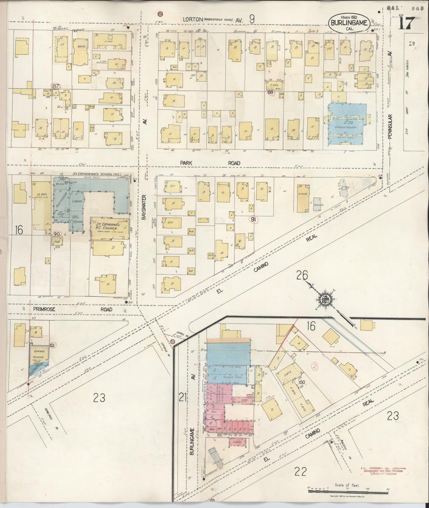 Sanborn Fire Insurance Map from Burlingame, San Mateo County, California (1949), Sheet #0017 - Historic Sanborn Fire Insurance Map Print, vintage old map wall art, antique decor, genealogy gift, California California map
