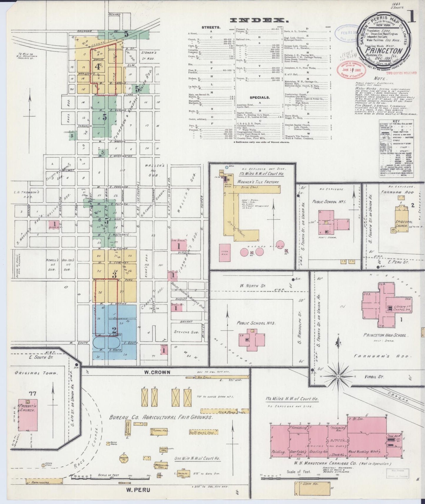 Sanborn Fire Insurance Map from Princeton, Bureau County, Illinois (1897), Sheet #0001 - Complete Map Set gallery image, historic Sanborn map, vintage wall art, Illinois Illinois