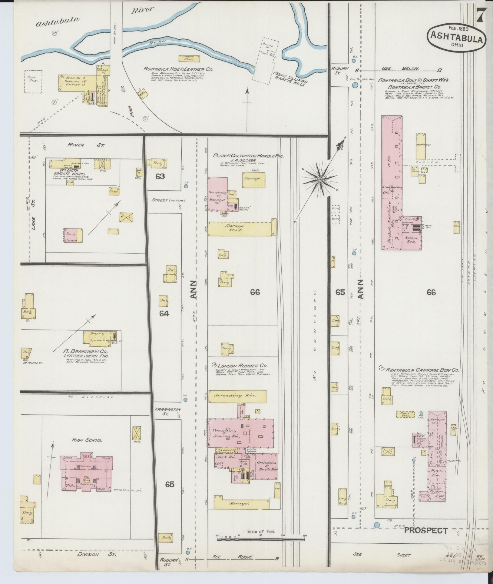 Sanborn Fire Insurance Map from Ashtabula, Ashtabula County, Ohio (1889), Sheet #0007 - Historic Sanborn Fire Insurance Map Print, vintage old map wall art, antique decor, genealogy gift, Ohio Ohio map