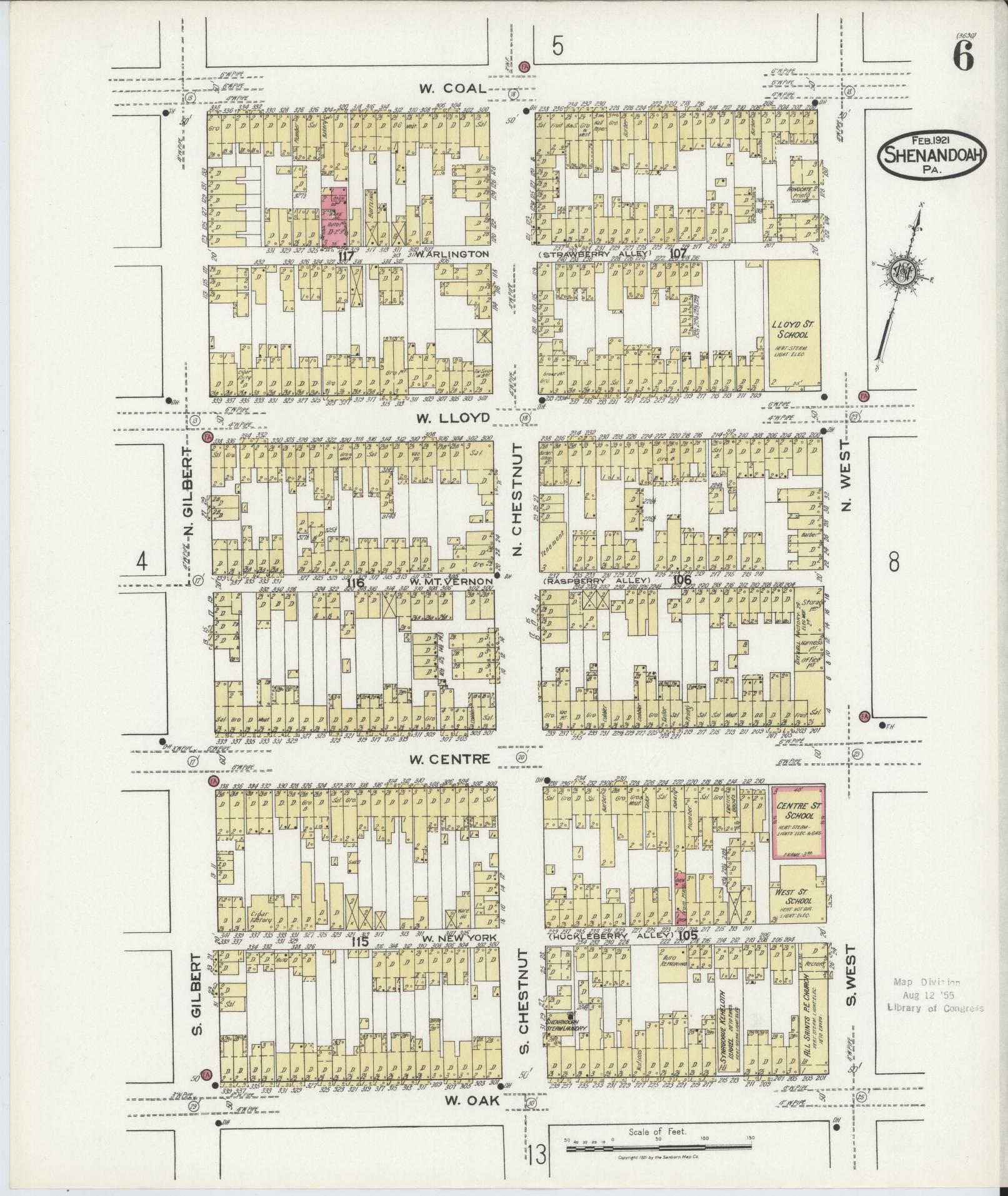 Sanborn Fire Insurance Map from Shenandoah, Schuylkill County, Pennsylvania (1921), Sheet #0006 - Complete Map Set gallery image, historic Sanborn map, vintage wall art, Pennsylvania Pennsylvania