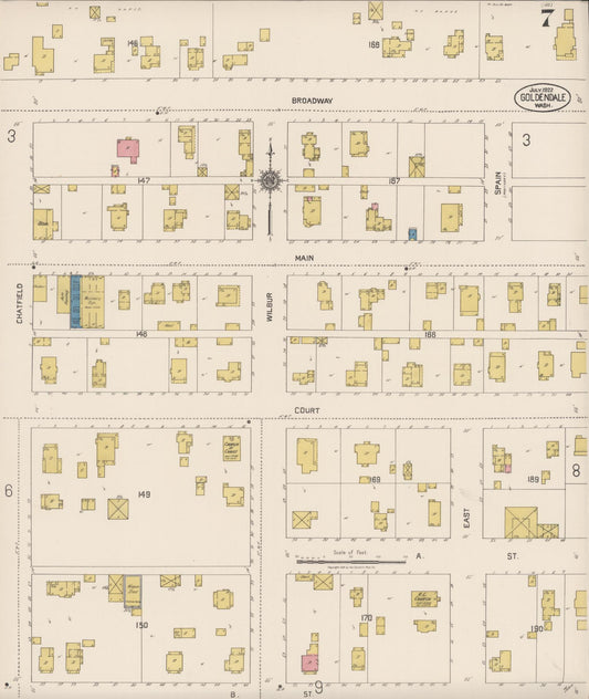 Sanborn Fire Insurance Map from Goldendale, Klickitat County, Washington (1922), Sheet #0007 - Historic Sanborn Fire Insurance Map Print, vintage old map wall art, antique decor, genealogy gift, Washington Washington map
