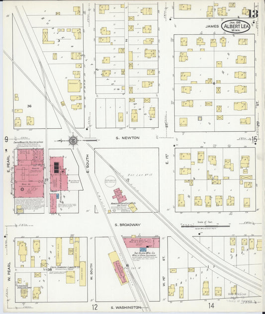 Sanborn Fire Insurance Map from Albert Lea, Freeborn County, Minnesota (1918), Sheet #0013 - Historic Sanborn Fire Insurance Map Print, vintage old map wall art, antique decor, genealogy gift, Minnesota Minnesota map