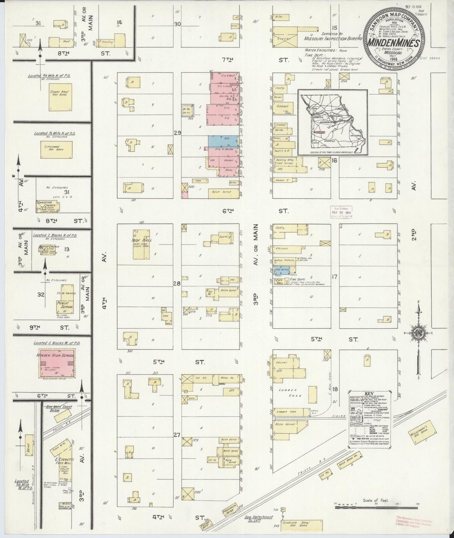 Sanborn Fire Insurance Map from Minden Mines, Barton County, Missouri (1914), Sheet #0001 - Historic Sanborn Fire Insurance Map Print, vintage old map wall art, antique decor, genealogy gift, Missouri Missouri map