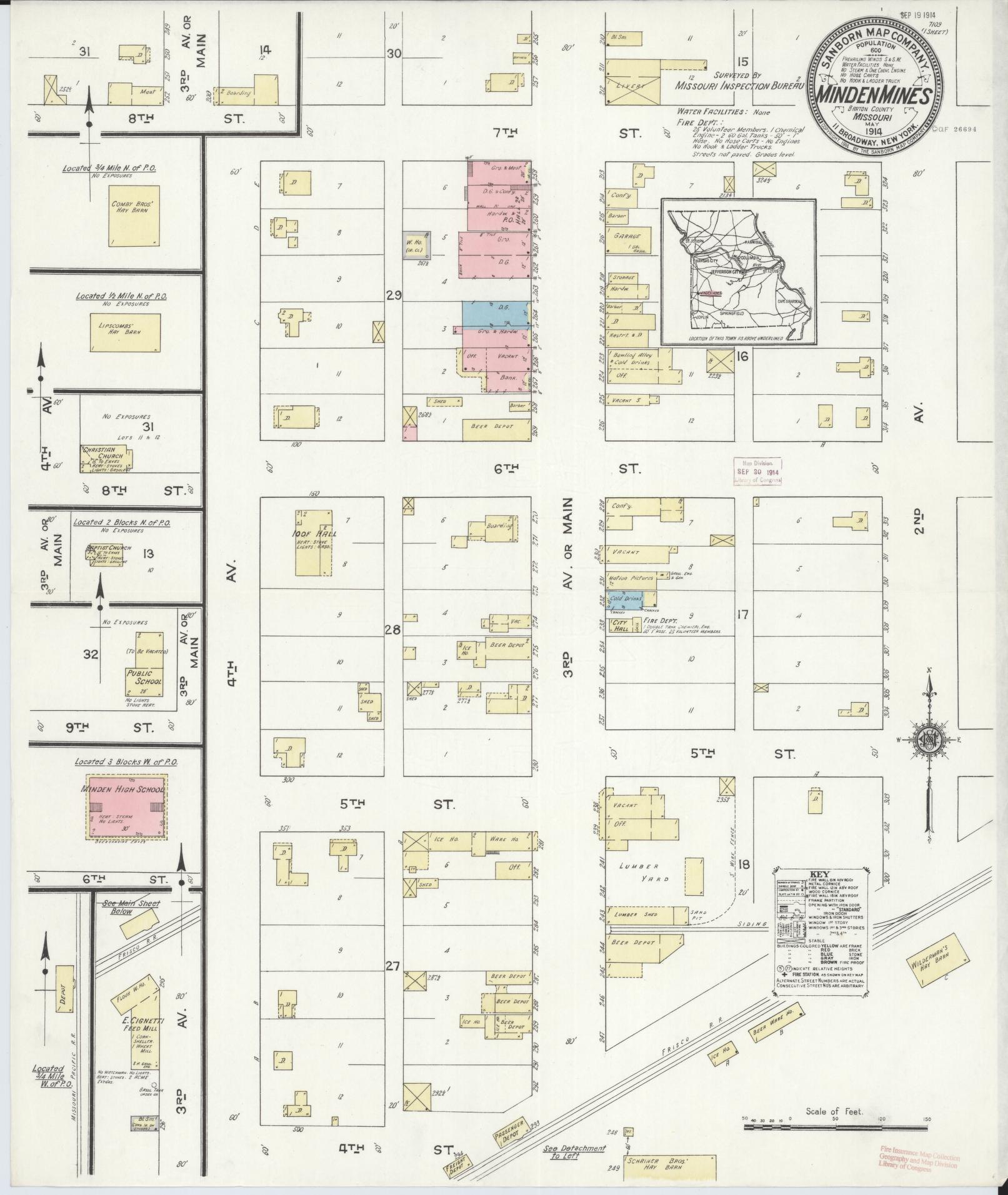 Sanborn Fire Insurance Map from Minden Mines, Barton County, Missouri (1914), Sheet #0001 - Historic Sanborn Fire Insurance Map Print, vintage old map wall art, antique decor, genealogy gift, Missouri Missouri map