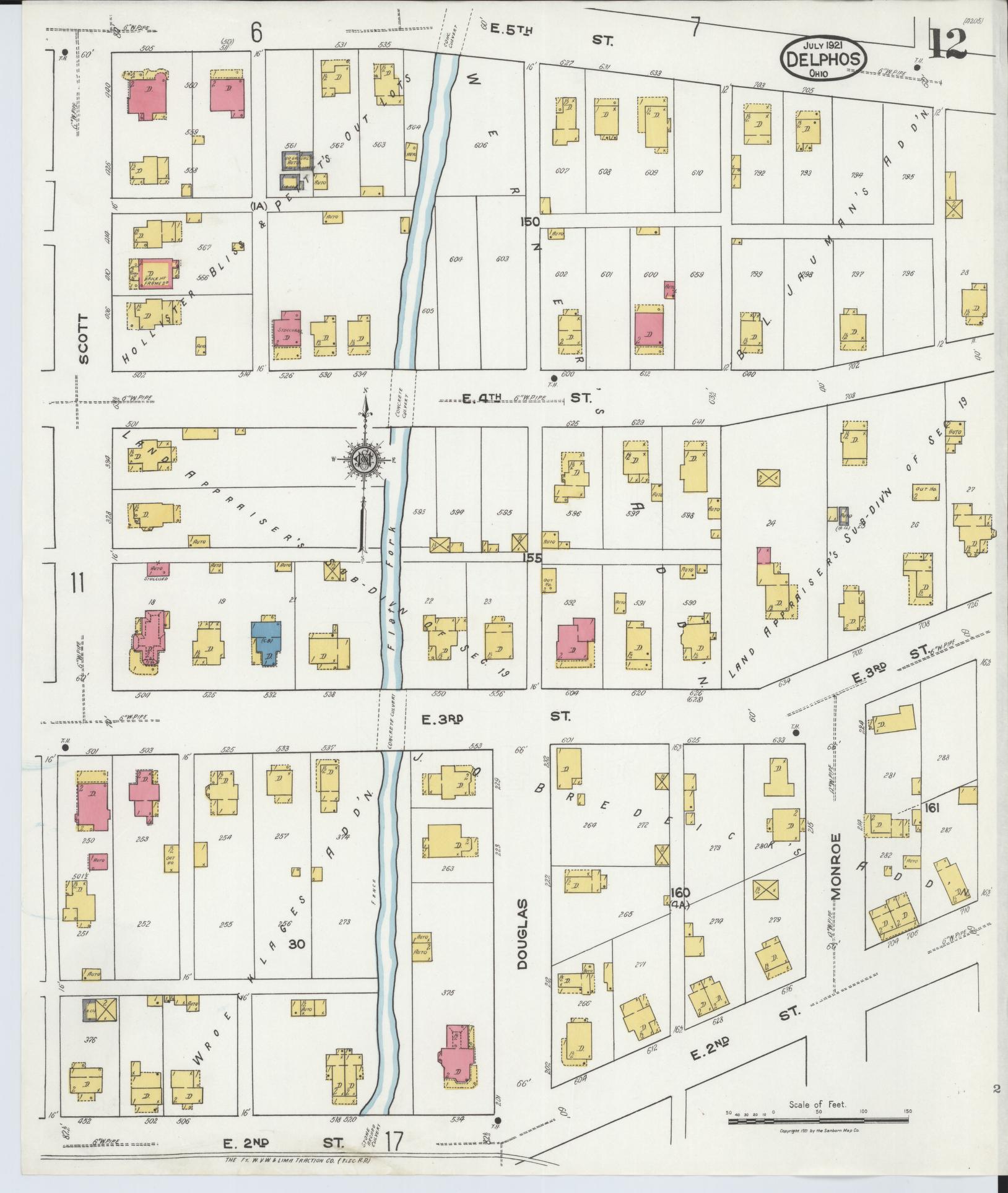 Sanborn Fire Insurance Map from Delphos, Van Wert And Allen Counties, Ohio (1921), Sheet #0012 - Historic Sanborn Fire Insurance Map Print, vintage old map wall art, antique decor, genealogy gift, Ohio Ohio map