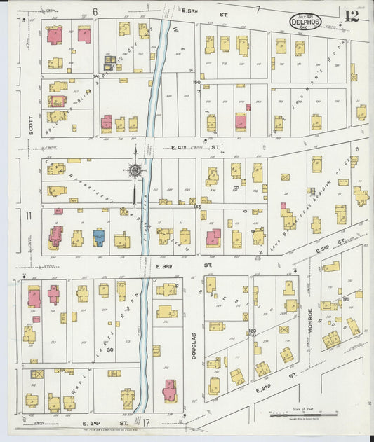 Sanborn Fire Insurance Map from Delphos, Van Wert And Allen Counties, Ohio (1921), Sheet #0012 - Historic Sanborn Fire Insurance Map Print, vintage old map wall art, antique decor, genealogy gift, Ohio Ohio map