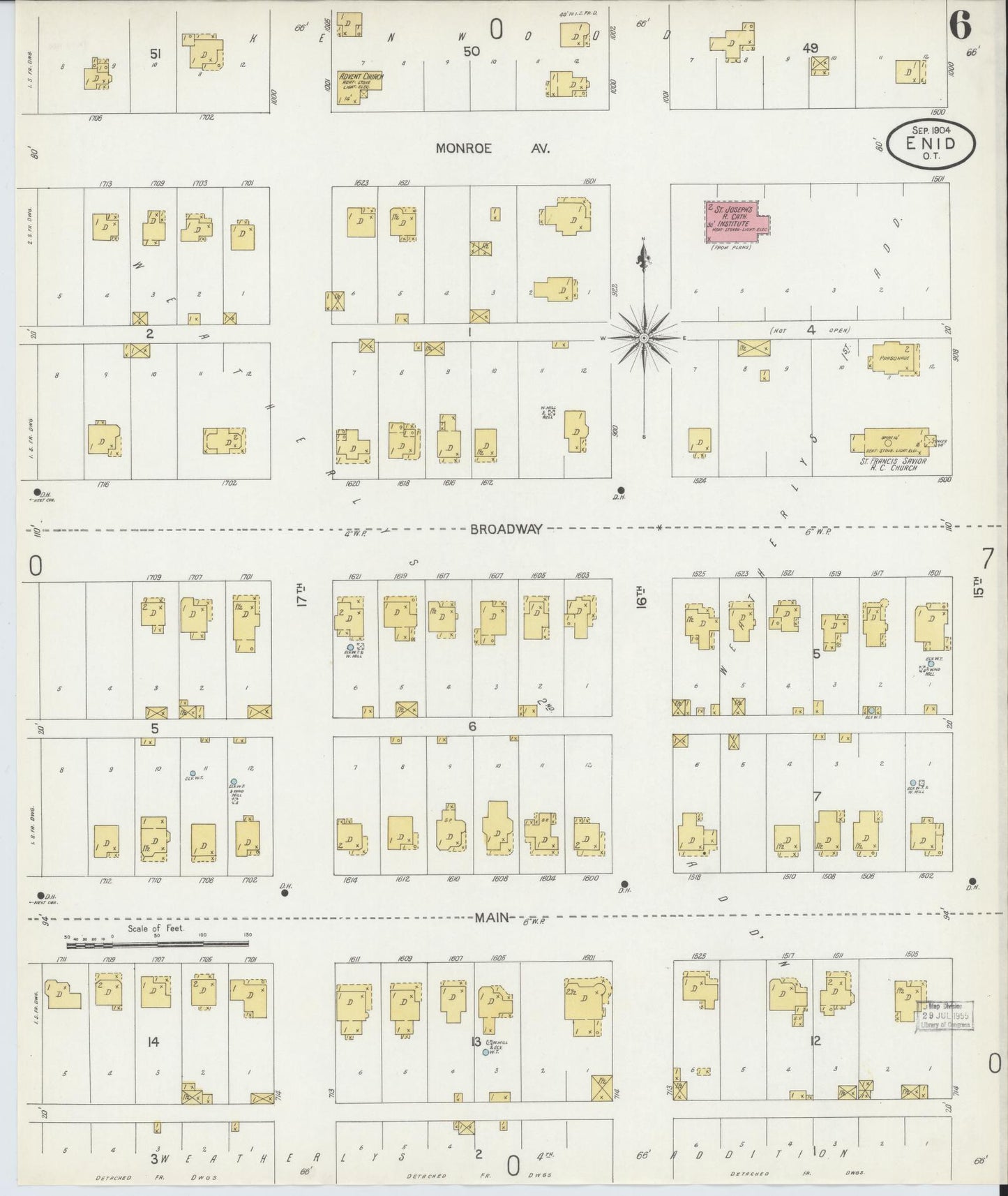 Sanborn Fire Insurance Map from Enid, Garfield County, Oklahoma (1904), Sheet #0006 - Historic Sanborn Fire Insurance Map Print, vintage old map wall art, antique decor, genealogy gift, Oklahoma Oklahoma map