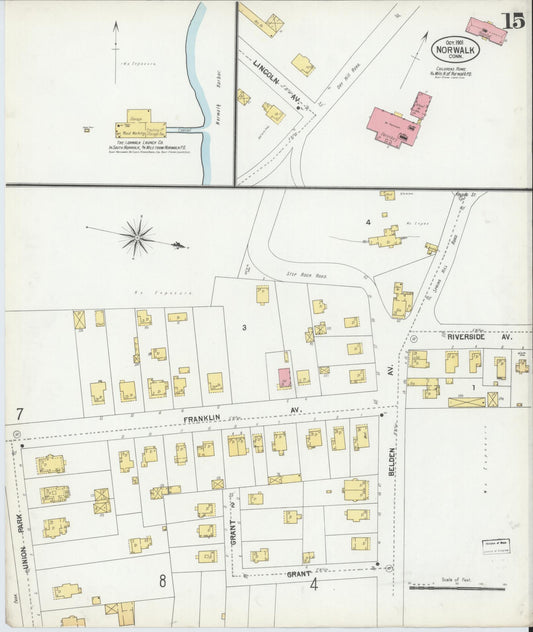 Sanborn Fire Insurance Map from Norwalk, Fairfield County, Connecticut (1901), Sheet #0015 - Historic Sanborn Fire Insurance Map Print, vintage old map wall art, antique decor, genealogy gift, Connecticut Connecticut map