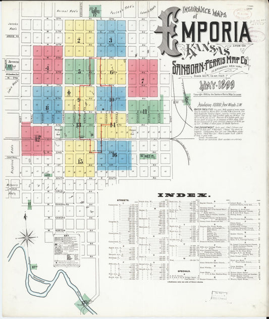 Sanborn Fire Insurance Map from Emporia, Lyon County, Kansas (1899), Sheet #0001 - Complete Map Set gallery image, historic Sanborn map, vintage wall art, Kansas Kansas