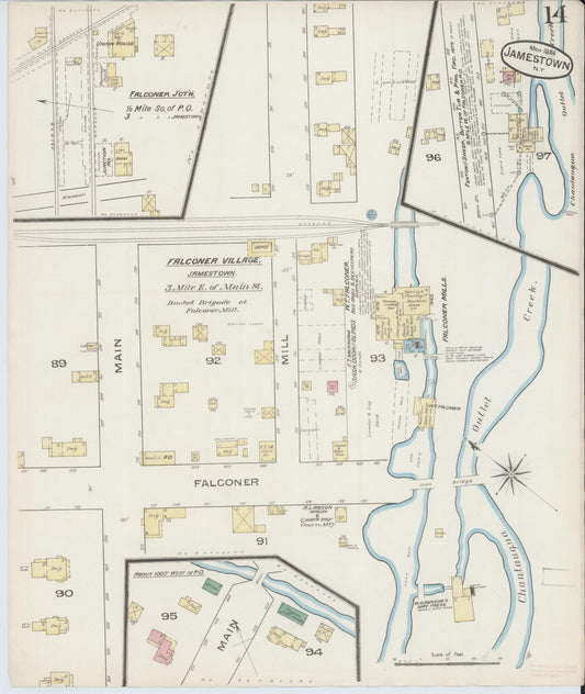 Sanborn Fire Insurance Map from Jamestown, Chautauqua County, New York (1886), Sheet #0014 - Historic Sanborn Fire Insurance Map Print, vintage old map wall art, antique decor, genealogy gift, New York New York map