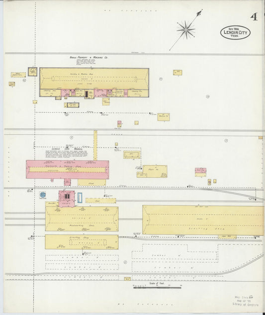Sanborn Fire Insurance Map from Lenoir City, Loudon County, Tennessee (1906), Sheet #0004 - Historic Sanborn Fire Insurance Map Print, vintage old map wall art, antique decor, genealogy gift, Tennessee Tennessee map