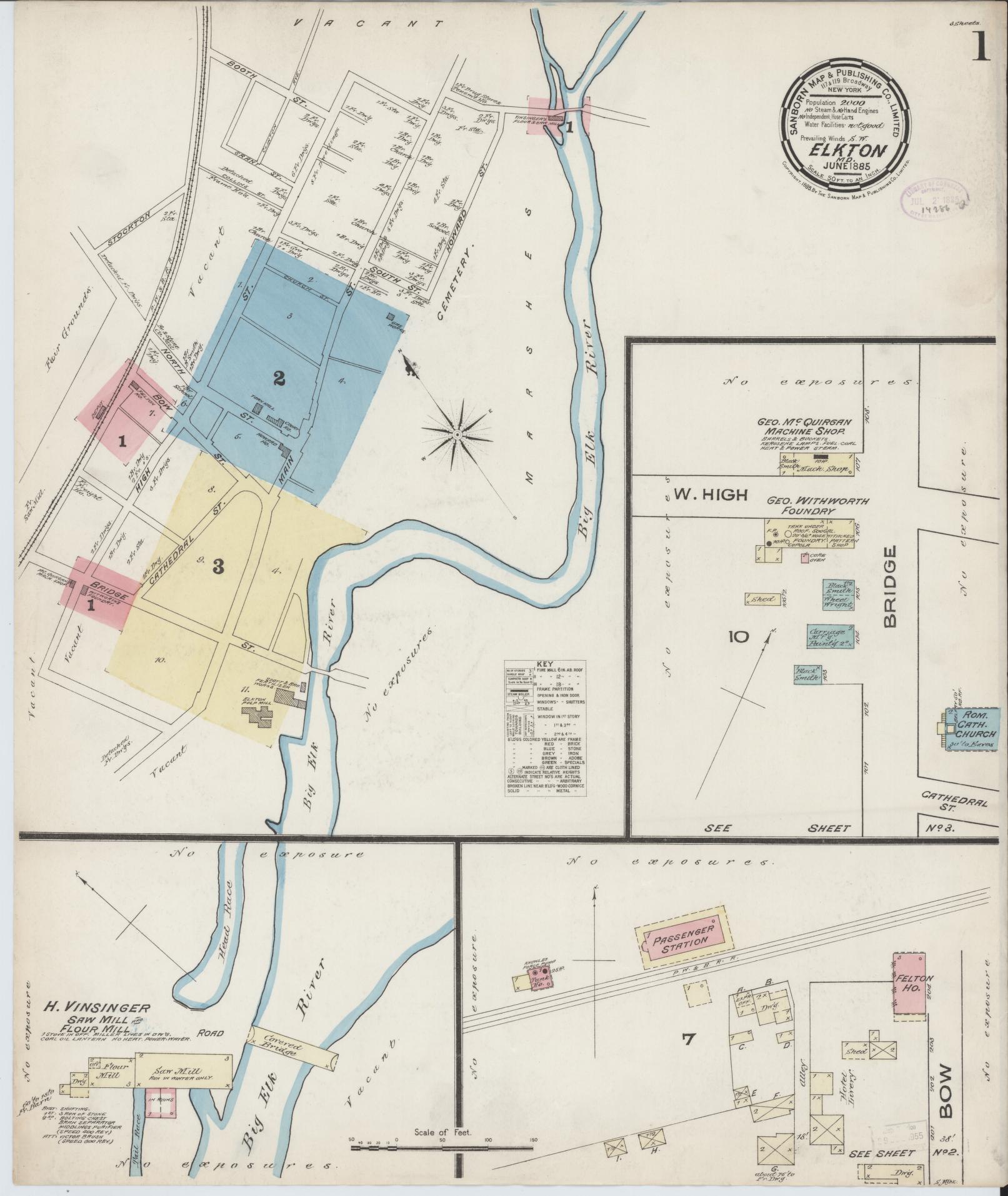 Sanborn Fire Insurance Map from Elkton, Cecil County, Maryland (1885), Sheet #0001 - Complete Map Set gallery image, historic Sanborn map, vintage wall art, Maryland Maryland