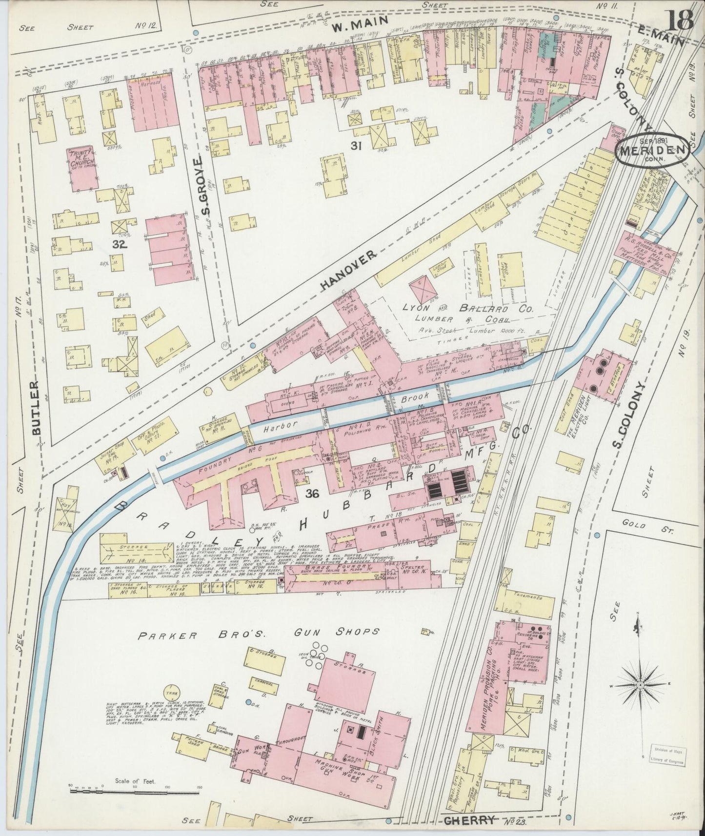 Sanborn Fire Insurance Map from Meriden, New Haven County, Connecticut (1891), Sheet #0018 - Complete Map Set gallery image, historic Sanborn map, vintage wall art, Connecticut Connecticut